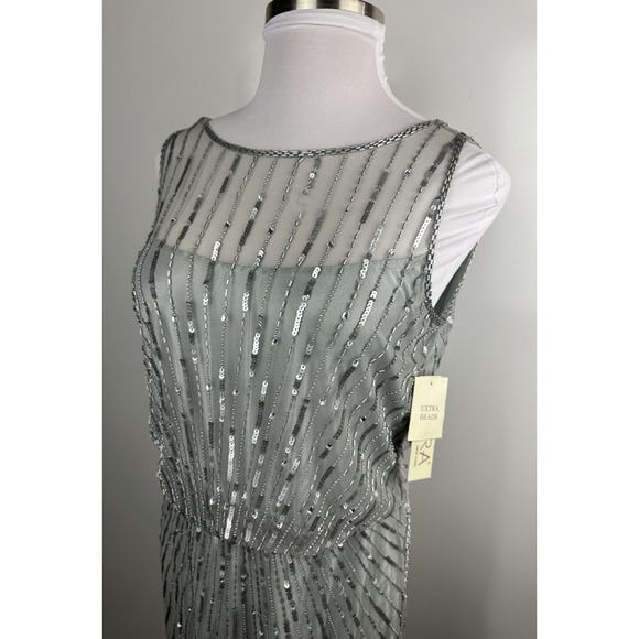 JKARA Beaded Sequin Mesh Evening Dress Plus Size 16 Mother Of Bride Formal NWT - Picture 4 of 16